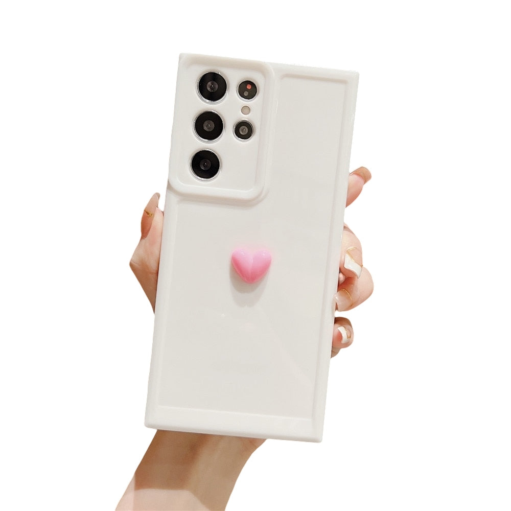 Anymob Samsung White With Pink Cute 3D Love Heart Case Shockproof Soft Silicone Phone Back Cover-Mobile Phone Cases-PEROZ Accessories