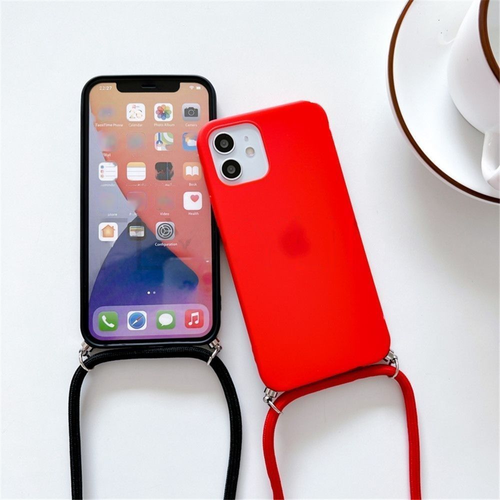 Anymob iPhone Black Crossbody Necklace Strap Lanyard Cord Phone Case Silicone Cover-Mobile Phone Cases-PEROZ Accessories