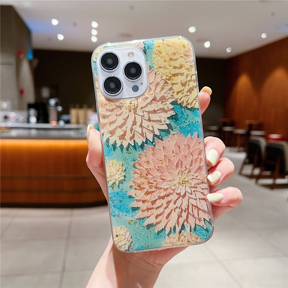 Anymob iPhone Case Orange Cute Oil Painting Flower Soft Silicon Back Cover Bumper-Mobile Phone Cases-PEROZ Accessories