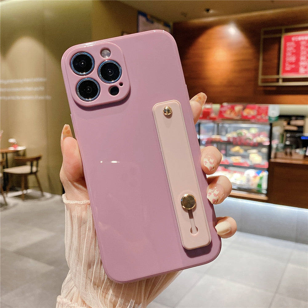 Anymob iPhone Case Light Purple Solid Color Lens Protection Wrist Strap Stand Silicone Bumper Cover-Mobile Phone Cases-PEROZ Accessories