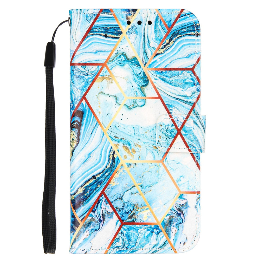 Anymob Samsung Ocean Blue Geometric Marble Leather Case Flip Wallet Magnetic Phone Cover-Mobile Phone Cases-PEROZ Accessories