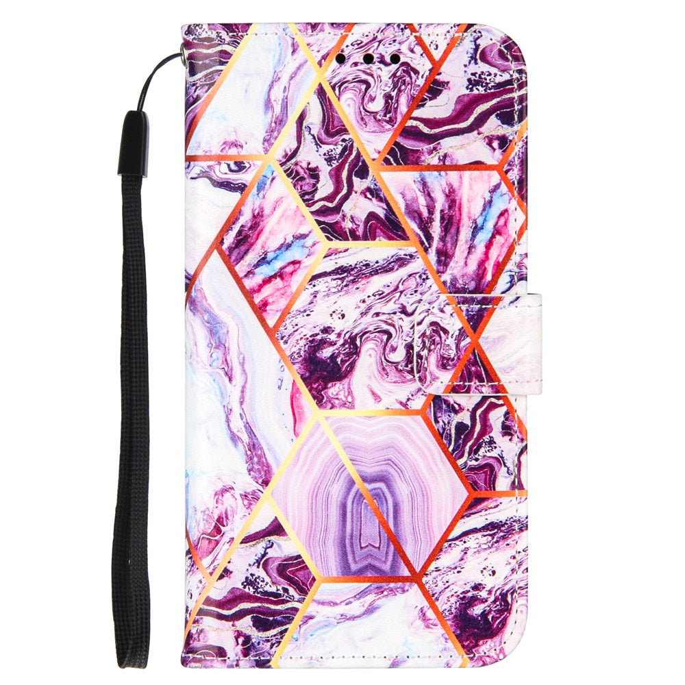 Anymob Samsung Purple Geometric Marble Leather Case Flip Wallet Magnetic Phone Cover-Mobile Phone Cases-PEROZ Accessories
