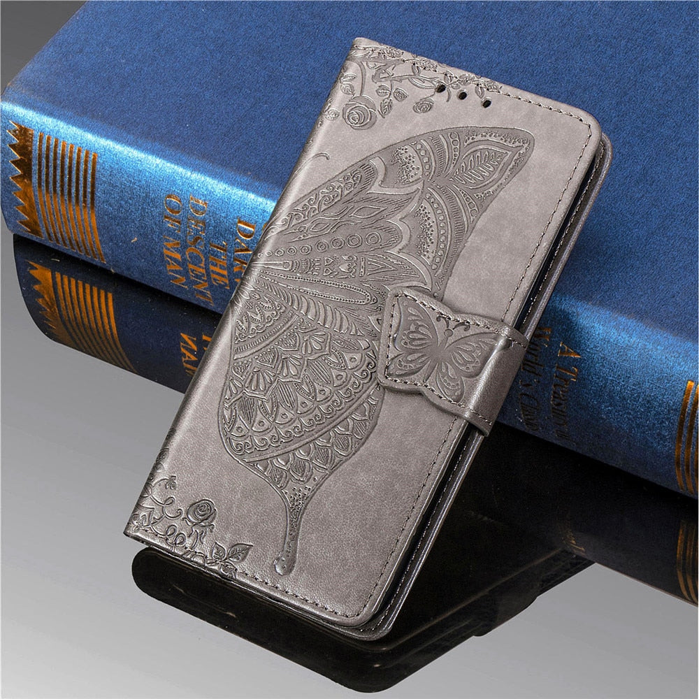 Anymob Huawei Gray Butterfly Leather Flip Case Magnetic Cover Shell-PEROZ Accessories