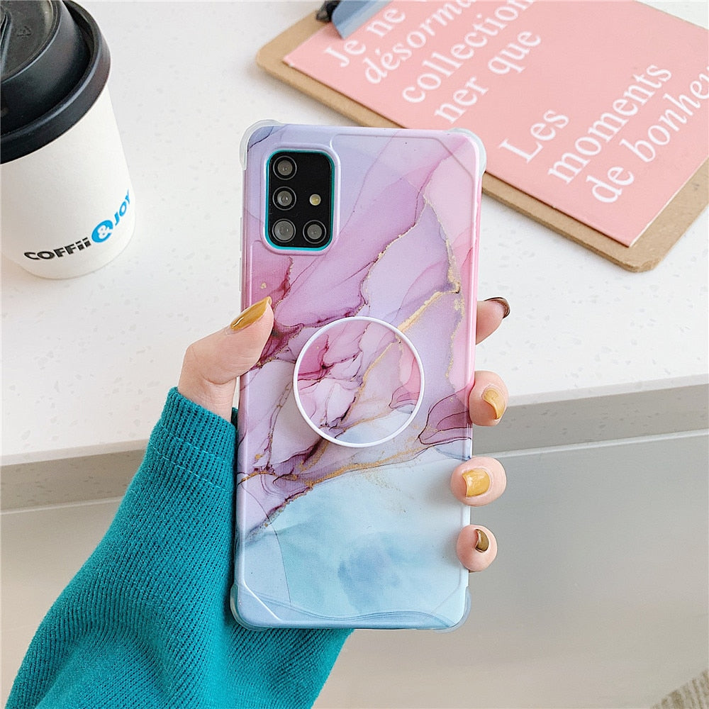 Anymob Samsung Case Purple And Light Blue Marble With Finger Ring Holder Silicone Phone Cover-Mobile Phone Cases-PEROZ Accessories