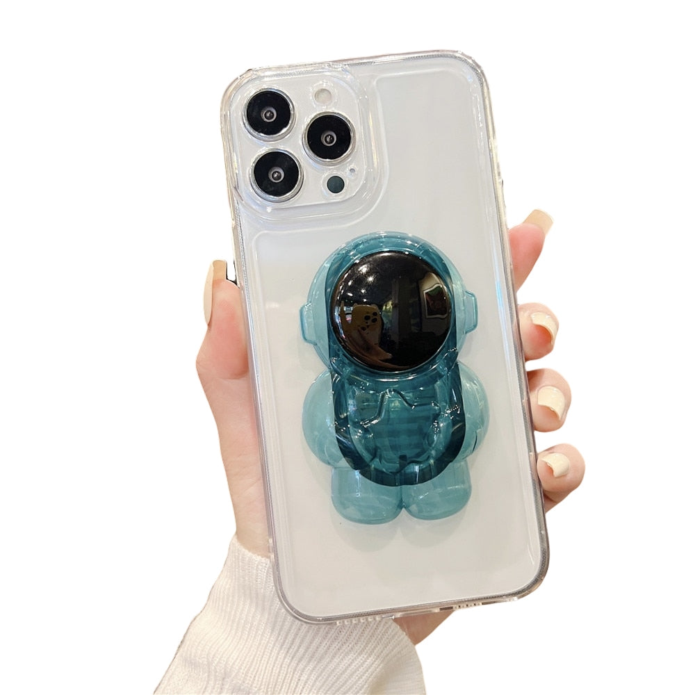 Anymob iPhone Blue 3D Astronaut Holder Phone Case Transparent Silicone Cover-Mobile Phone Cases-PEROZ Accessories