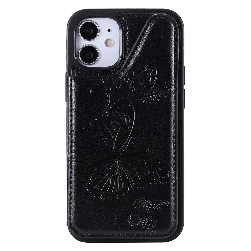Anymob iPhone Black 3D Butterfly Flip Leather Case Mini Wallet Book Cover-Mobile Phone Cases-PEROZ Accessories