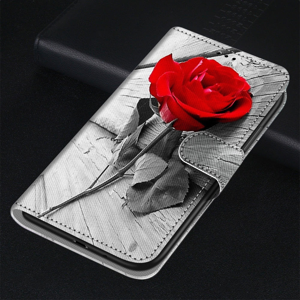 Anymob iPhone Case Red Rose Flip Leather Wallet Animal Painting Phone Book Style Cover-Mobile Phone Cases-PEROZ Accessories