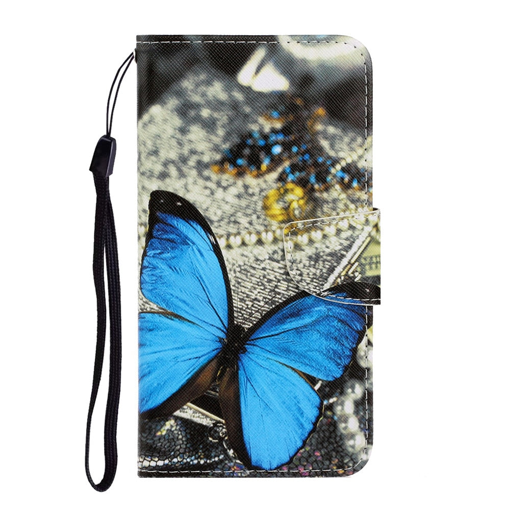 Anymob Samsung Blue Butterfly Magnetic Flip Wallet Case Painted Leather Phone Cover-Mobile Phone Cases-PEROZ Accessories