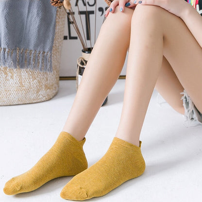 Anysox 5 Pairs One Size 4-5 Mustard Fashion Funny Unisex Stereoscopic Heel Embroidered Women Candy Color Cotton Short Cute Socks-Socks-PEROZ Accessories