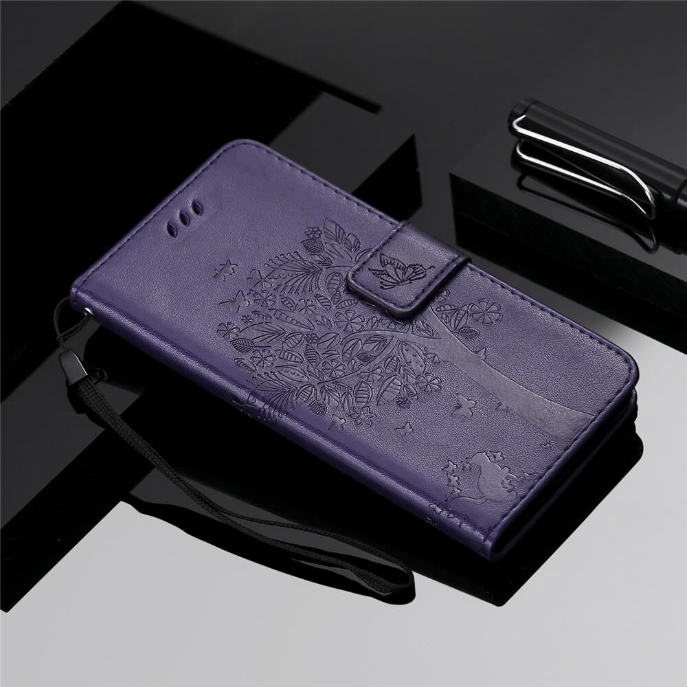 Anymob Huawei Dark Purple Leather Flip Case Wallet Cover Cat Phone Shell-PEROZ Accessories