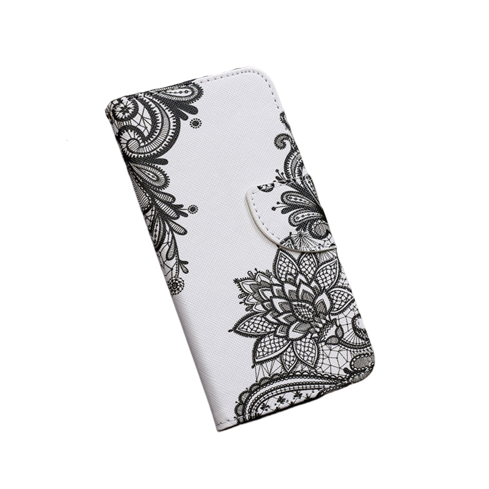 Anymob Samsung Case White And Gray Flower Design Flip Leather Wallet Phone Cover Protection-Mobile Phone Cases-PEROZ Accessories