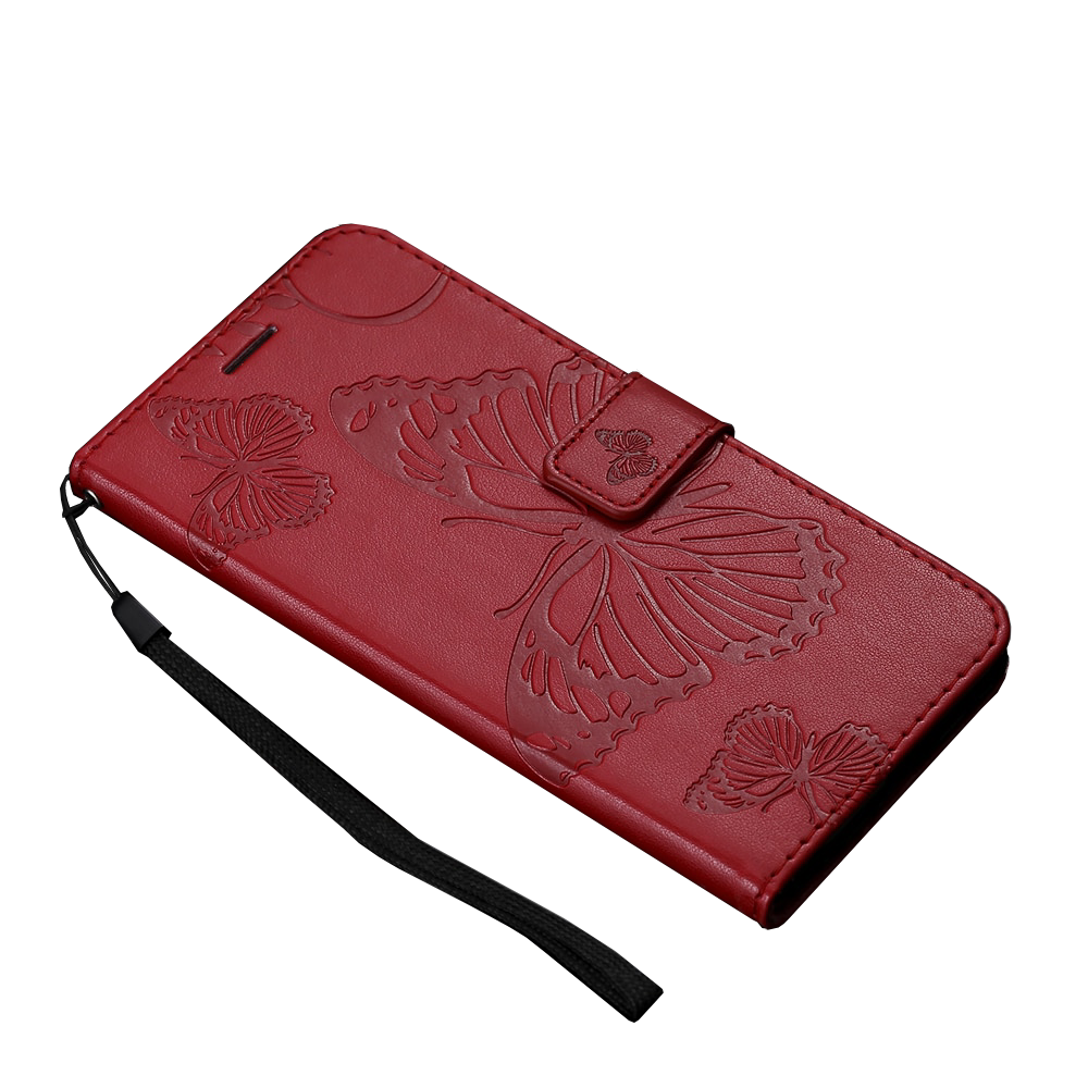 Anymob Xiaomi Redmi Gloss Maroon Wrist Chain Case Butterfly Pattern Soft Leather Phone Cover-Mobile Phone Cases-PEROZ Accessories