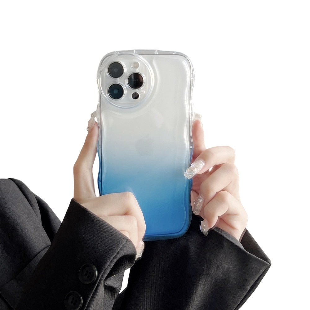 Anymob iPhone Blue Gradient Clear Curly Wave Phone Case Shockproof Transparent Cover-Mobile Phone Cases-PEROZ Accessories