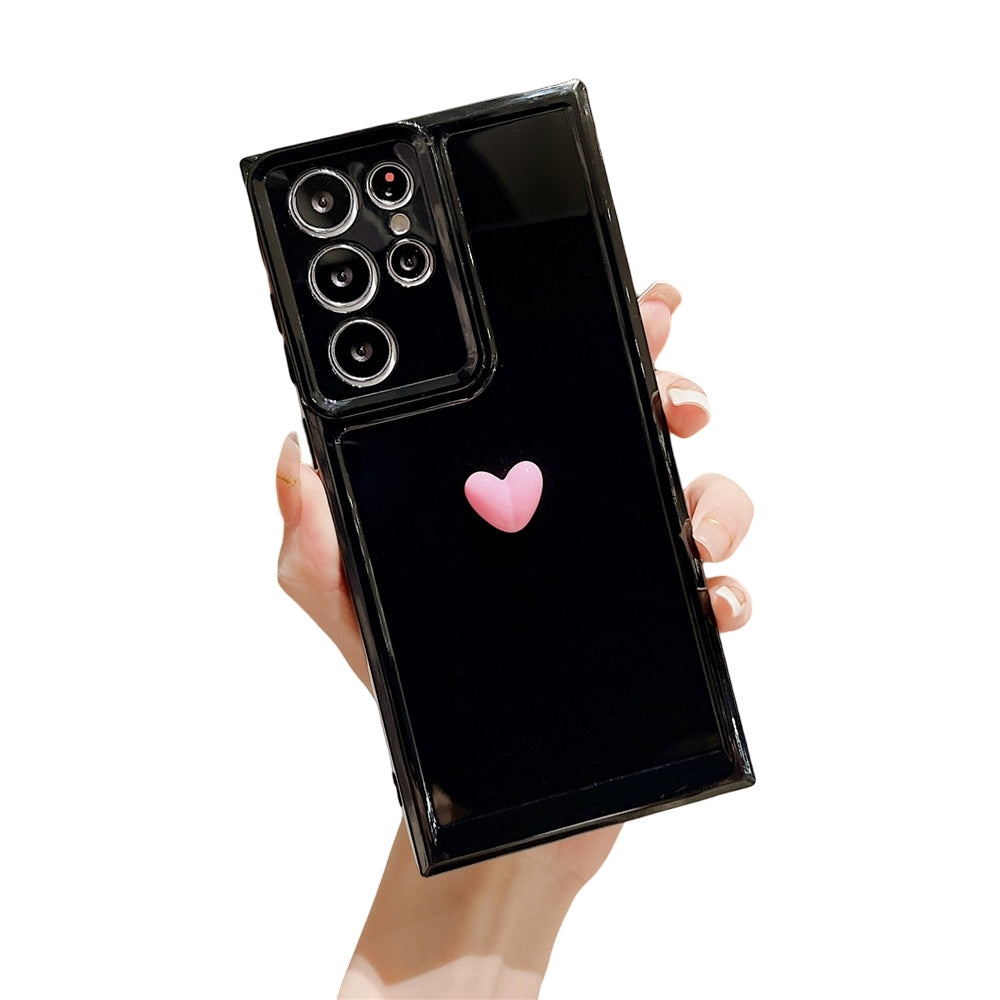 Anymob Samsung Black With Pink Cute 3D Love Heart Case Shockproof Soft Silicone Phone Back Cover-Mobile Phone Cases-PEROZ Accessories