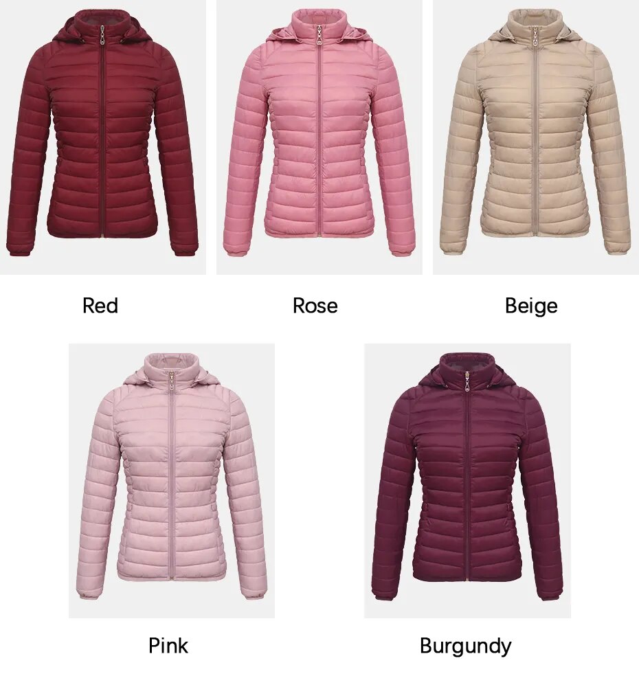 Anychic Womens Padded Puffer Jacket 5XL Red Solid Lightweight Warm Outdoor Parka Clothing With Detachable Hood-Coats &amp; Jackets-PEROZ Accessories