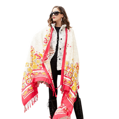 Anyyou 100% Merino Wool Red White Gold Silk Satin Large Winter Scarf Pashmina Shawl Bandana Perfect For Women Ladies Fashion Style-Scarves-PEROZ Accessories