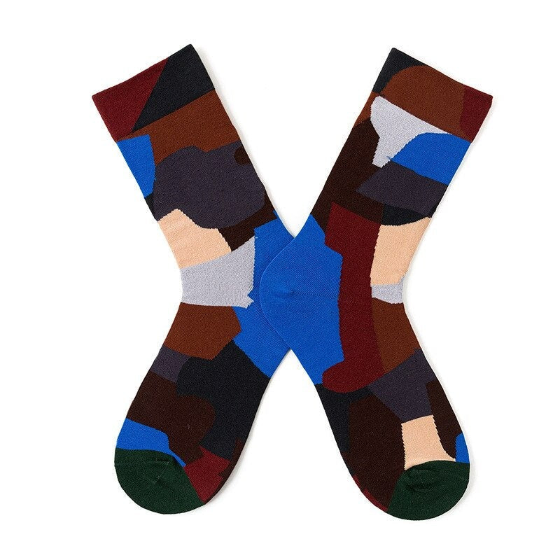 Anysox 5 Pairs Size 5-9 Fashion Socks Combed Cotton Abstract Art Oil Painting Novelty Happy Funny Christmas Gift for Women-Socks-PEROZ Accessories