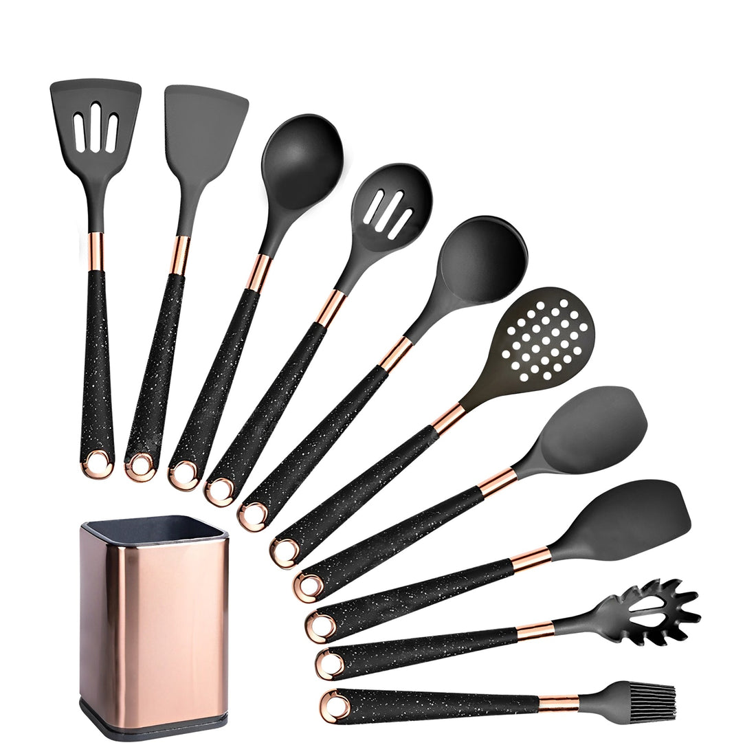 Anygleam Kitchen Utensils Non-stick Black 10 Set Gold Plated Handle with Support Point and Storage Box Cooking Tool Accessories Heat Resistant Kitchenware-Spatula and Shovel-PEROZ Accessories