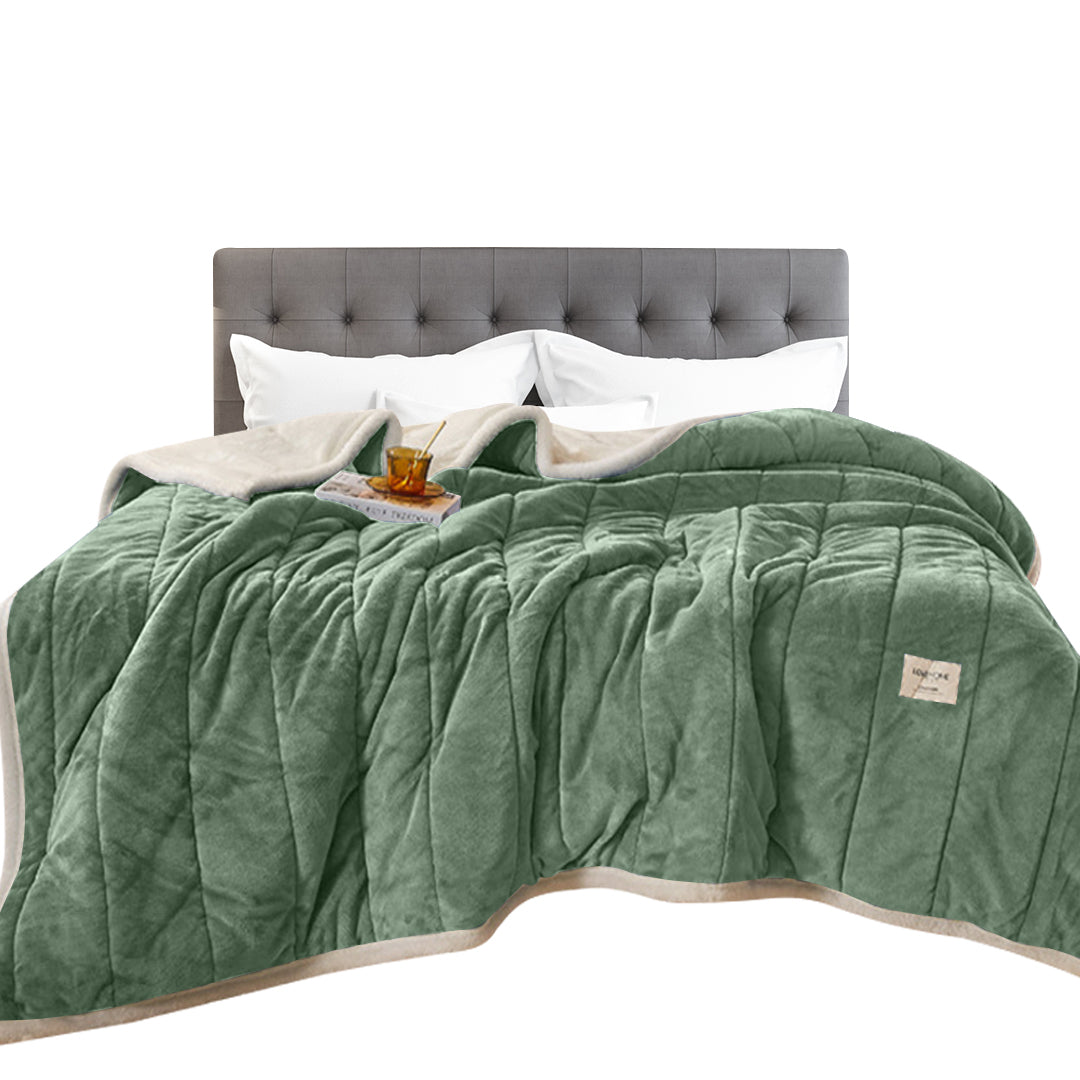 Anyhouz Blanket Green Coral Fleece Autumn Winter Warm 3 Layers Thicken Flannel Soft Comfortable Warmth Quilts Washable 150x200cm-Blankets-PEROZ Accessories