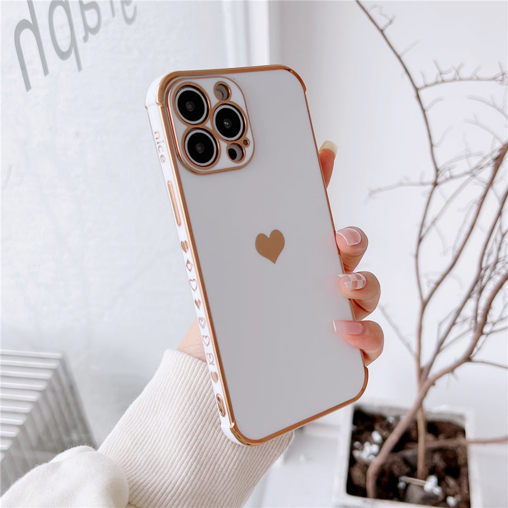 Anymob iPhone Case White Plating Love Heart Pattern Soft Silicon Phone Cover-Mobile Phone Cases-PEROZ Accessories