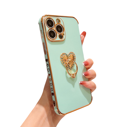 Anymob iPhone Case Mint Green Plating Love Heart Ring Holder Shockproof Soft Silicone Cover-Mobile Phone Cases-PEROZ Accessories