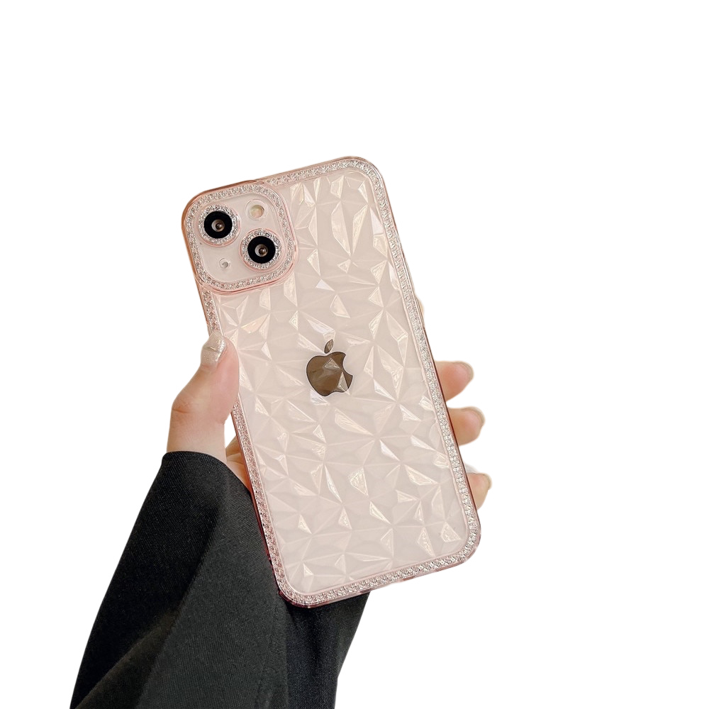 Anymob iPhone Case Pink Diamond Pattern Shockproof Transparent Soft Silicone Cover-Mobile Phone Cases-PEROZ Accessories