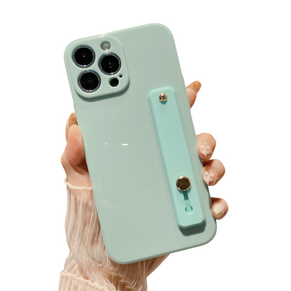 Anymob iPhone Case Light Green Solid Color Lens Protection Wrist Strap Stand Silicone Bumper Cover-Mobile Phone Cases-PEROZ Accessories