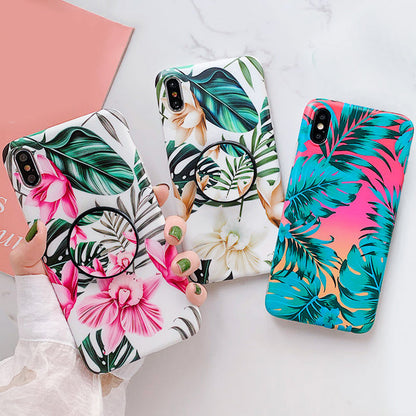 Anymob iPhone Pjnk Orchid Ring Stand Case Back Cover Silicone Phone Cases-Mobile Phone Cases-PEROZ Accessories