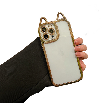 Anymob iPhone Case Gold Electroplating Cute Cat Ears Transparent Camera Protection Soft Cover-Mobile Phone Cases-PEROZ Accessories