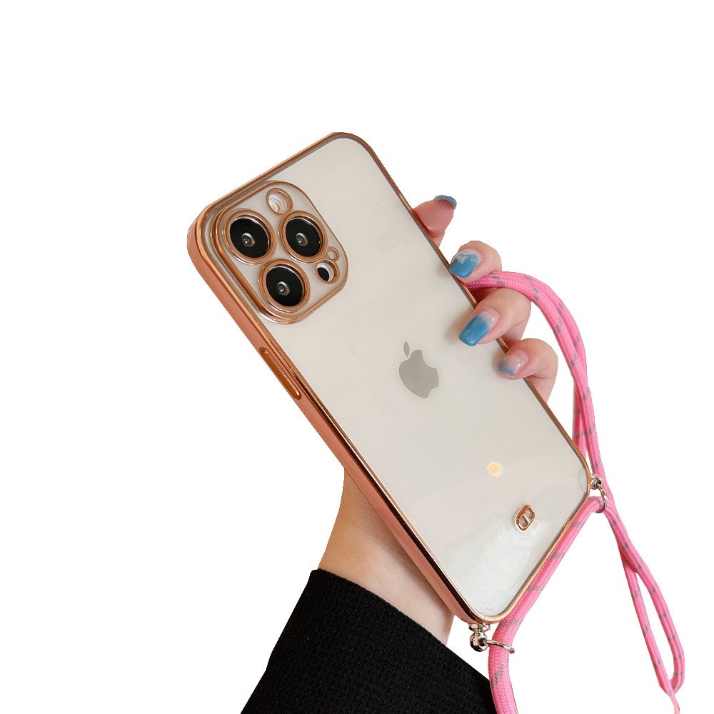 Anymob iPhone Case Pink Necklace Strap Lanyard Cord Transparent Soft Cover-Mobile Phone Cases-PEROZ Accessories