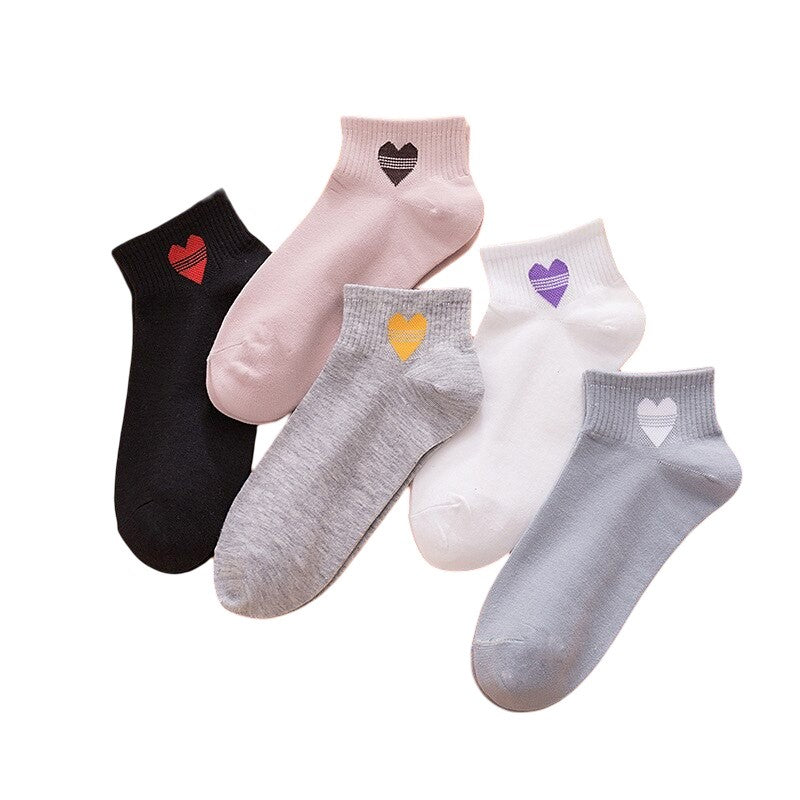 Anysox 5 Pairs One Size 5-9 Mix Heart Liner Cotton And Spandex Comfortable Socks With Fruit Creative Design Brand Perfect for Women-Socks-PEROZ Accessories