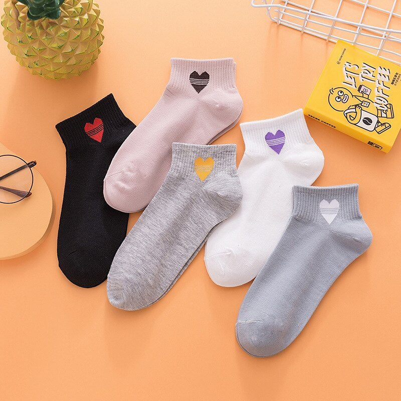 Anysox 5 Pairs One Size 5-9 Mix Heart Liner Cotton And Spandex Comfortable Socks With Fruit Creative Design Brand Perfect for Women-Socks-PEROZ Accessories