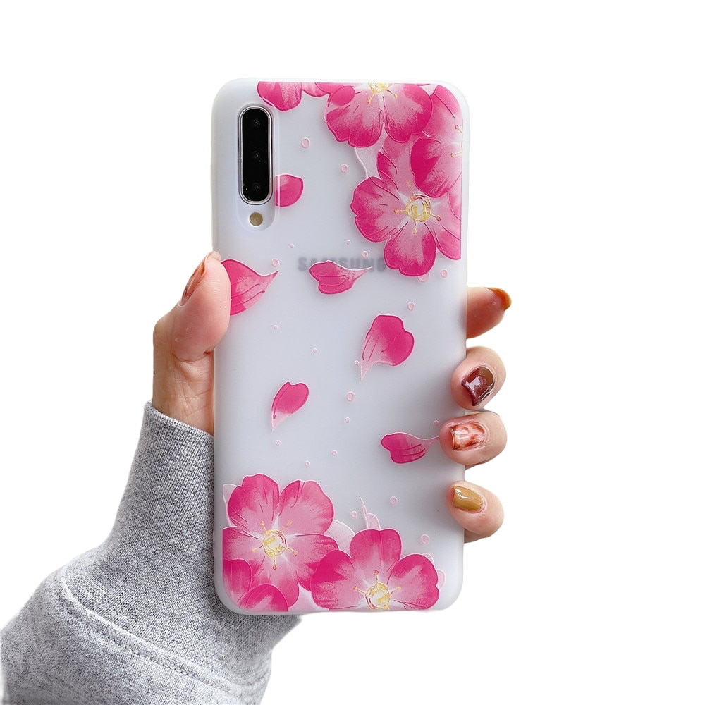 Anymob Samsung Case Pink Flower Vintage Relief Flower Phone Matte Soft Silicone Back Cover-Mobile Phone Cases-PEROZ Accessories