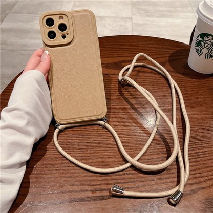 Anymob iPhone Case Brown Soft Silicone Lanyard Solid Color Crossbody shockproof Cover-Mobile Phone Cases-PEROZ Accessories