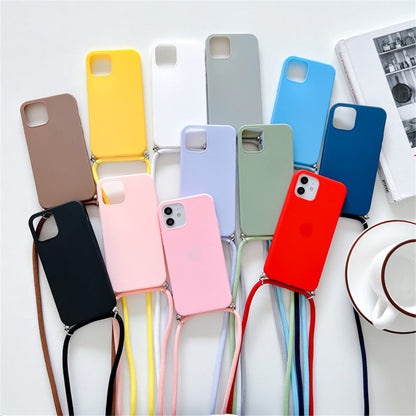 Anymob iPhone Black Crossbody Necklace Strap Lanyard Cord Phone Case Silicone Cover-Mobile Phone Cases-PEROZ Accessories