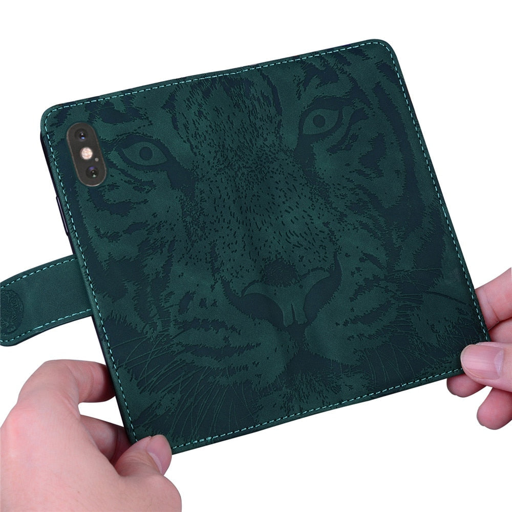 Anymob Samsung Case Green 3D Tiger Embossing Magnetic Flip Leather Card Slot Wallet Book Style Cover-Mobile Phone Cases-PEROZ Accessories