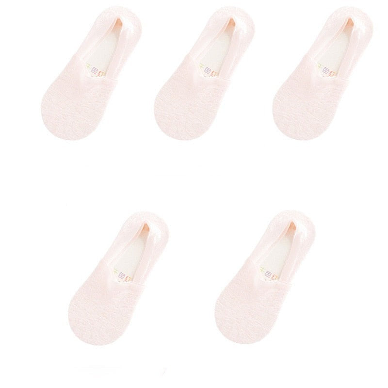 Anysox 5 Pairs Size 5-9 Fashion Socks Lace Flower Style Breathable Antiskid Invisible Ankle Socks for Women Pink-Socks-PEROZ Accessories