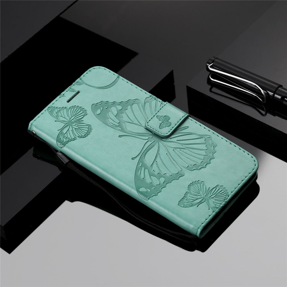 Anymob Huawei Turquoise Leather Phone Case Butterfly Flip Wallet Cover Protection-PEROZ Accessories