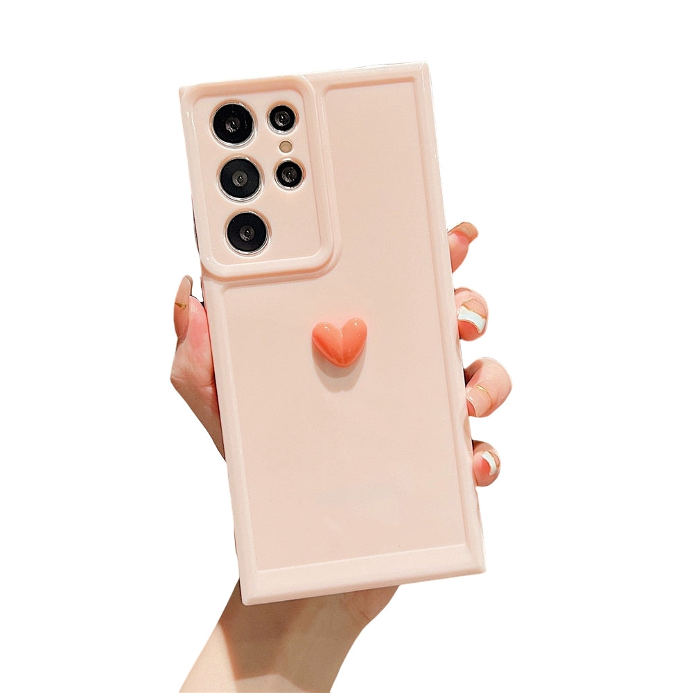 Anymob Samsung Pink With Orange Cute 3D Love Heart Case Shockproof Soft Silicone Phone Back Cover-Mobile Phone Cases-PEROZ Accessories