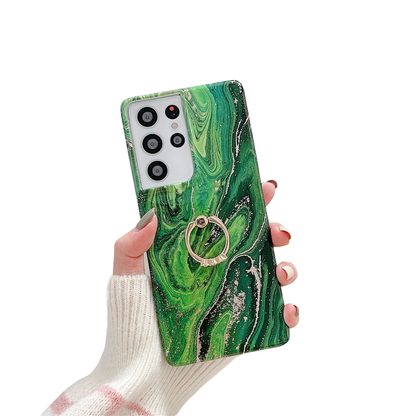 Anymob Samsung Green Silicon Case Glitter Marble Finger Ring Bracket Holder Phone Cover-Mobile Phone Cases-PEROZ Accessories