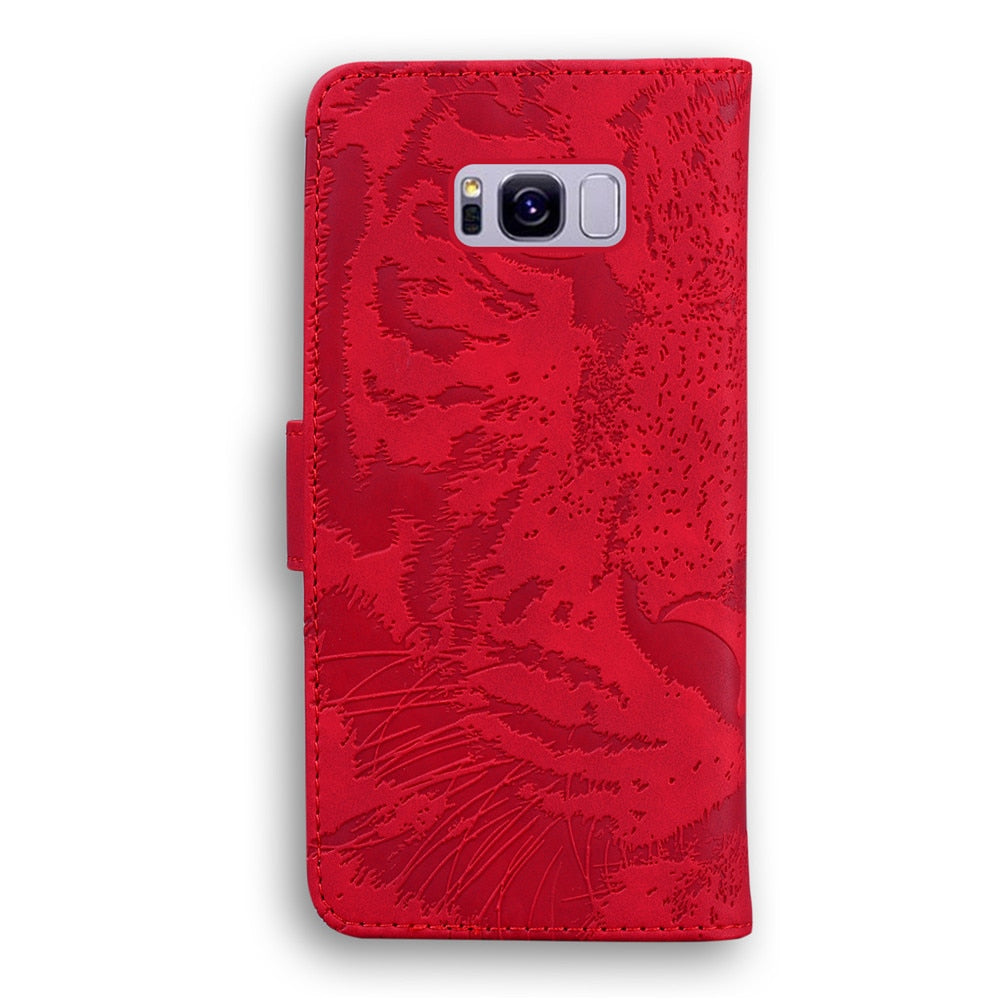Anymob Samsung Phone Case Red Velvet Leather Flip Fashion Luxurious Tiger Embossed Cover-PEROZ Accessories