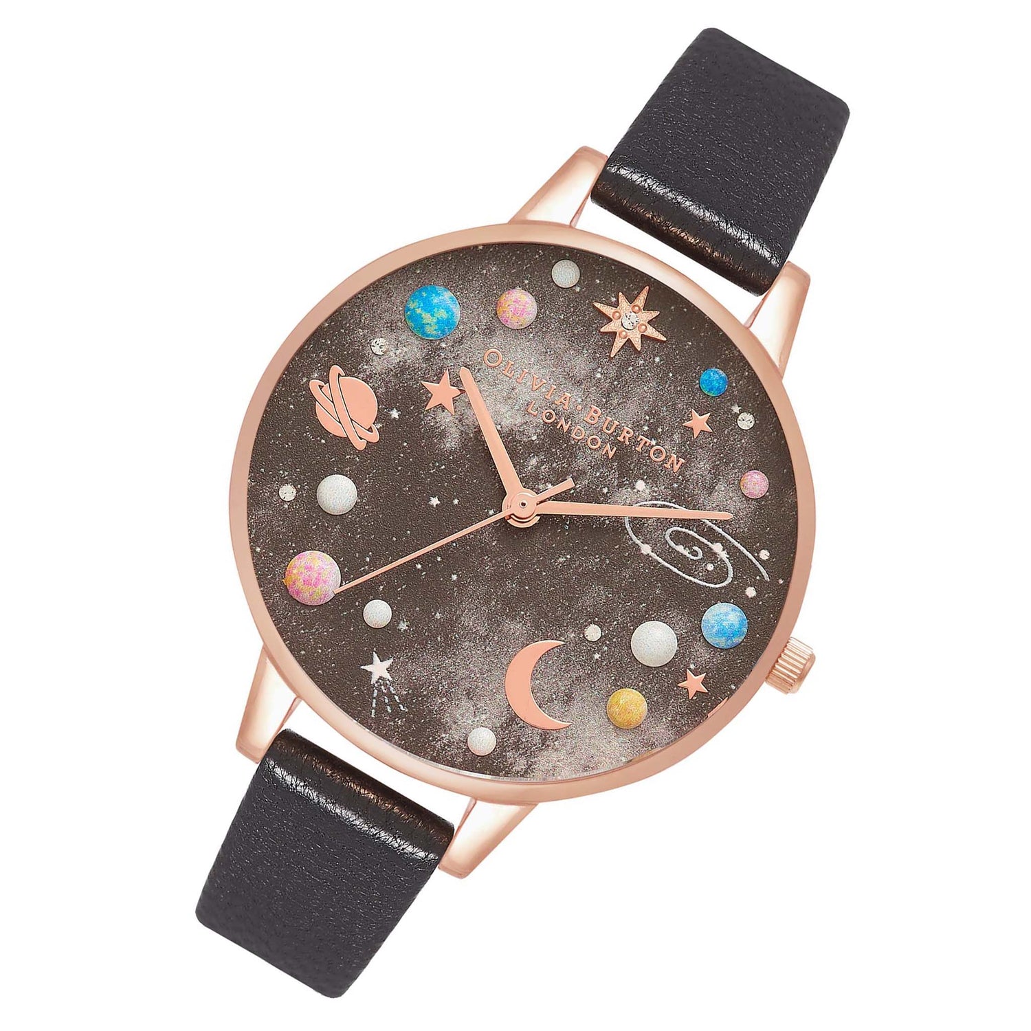 Olivia Burton Black Leather Black &amp; Stone Dial Ladies Watch - OB16GD83-Quartz Watches-PEROZ Accessories