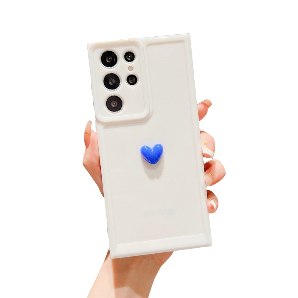 Anymob Samsung White With Blue Cute 3D Love Heart Case Shockproof Soft Silicone Phone Back Cover-Mobile Phone Cases-PEROZ Accessories