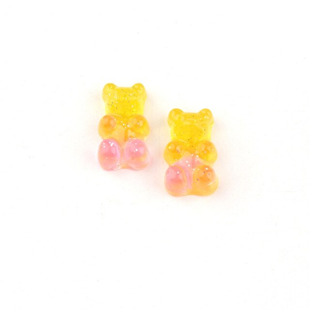 Anykidz 10pcs Yellow Pink Glitter Bear Shoe Charm Accessories Jeans Clogs Pendants Designer Ornament Jibbitz for Crocs-Shoe Charms-PEROZ Accessories