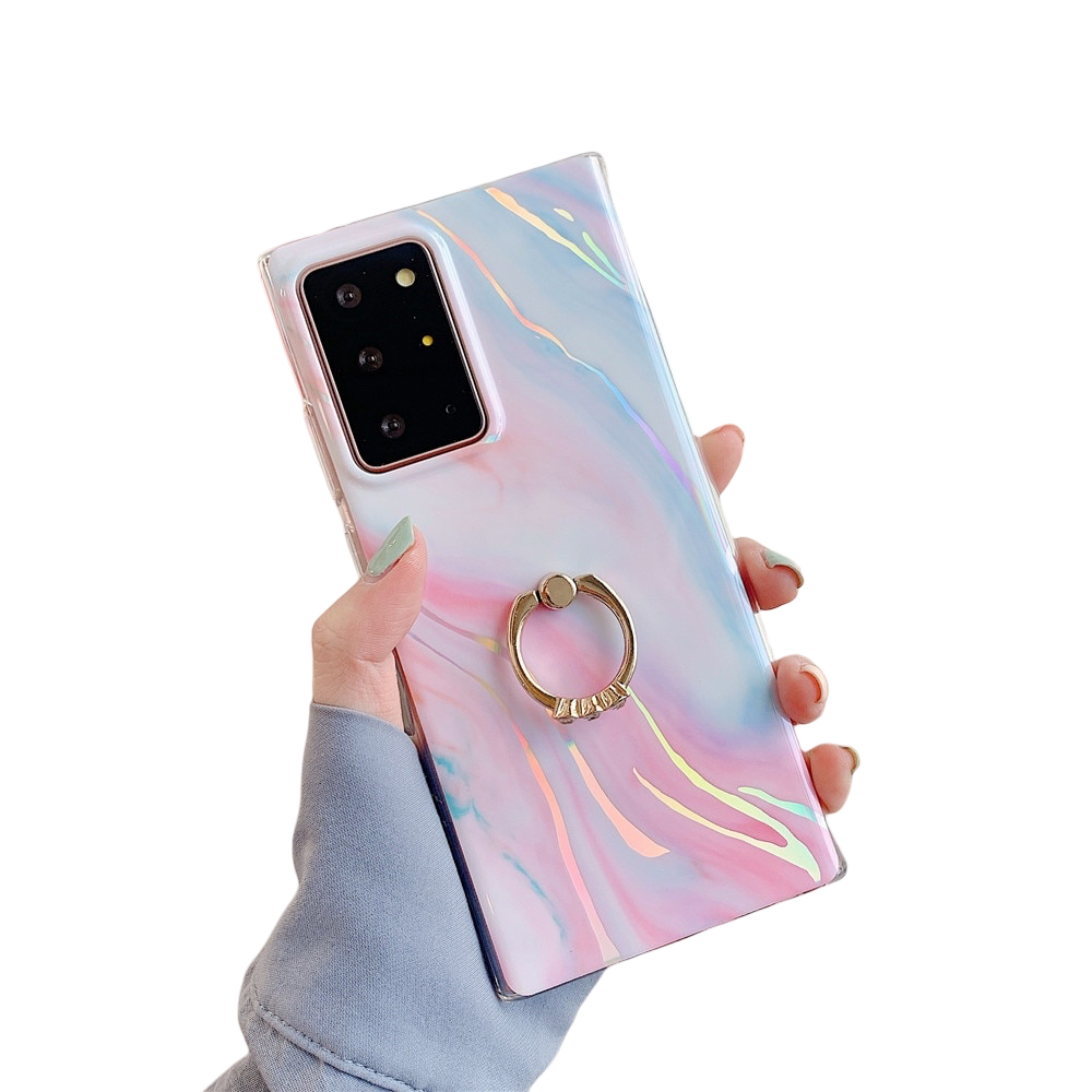Anymob Samsung Case Pink Laser Marble Gradient Ring Holder Back Cover-Mobile Phone Cases-PEROZ Accessories