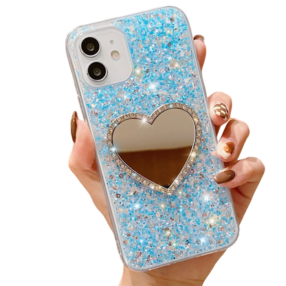 Anymob iPhone Blue Glitter Heart Mirror Silicone Case Cover-Mobile Phone Cases-PEROZ Accessories