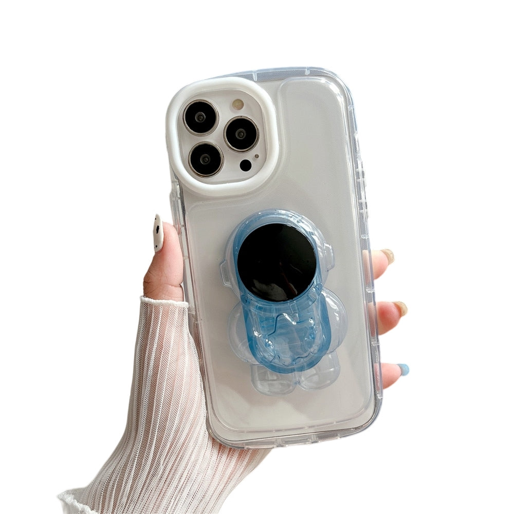 Anymob iPhone Blue Astronaut Holder Phone Case Transparent Shockproof Bumper Back Cover-Mobile Phone Cases-PEROZ Accessories