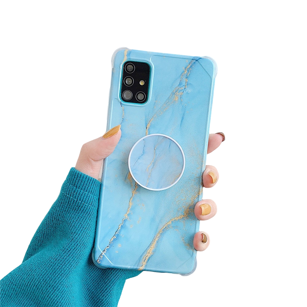 Anymob Samsung Case Sky Blue Marble With Finger Ring Holder Silicone Phone Cover-Mobile Phone Cases-PEROZ Accessories