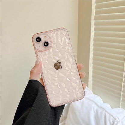 Anymob iPhone Case Pink Diamond Pattern Shockproof Transparent Soft Silicone Cover-Mobile Phone Cases-PEROZ Accessories