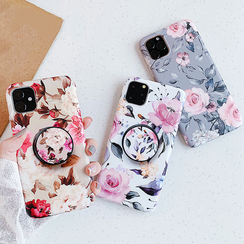 Anymob iPhone Pjnk Orchid Ring Stand Case Back Cover Silicone Phone Cases-Mobile Phone Cases-PEROZ Accessories